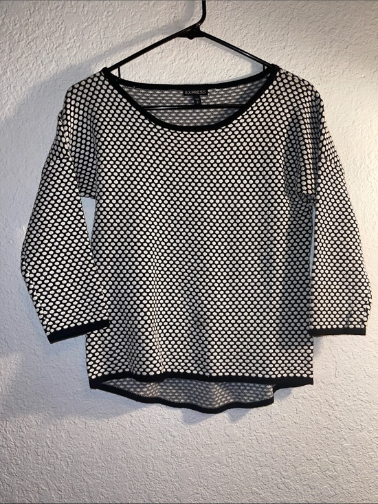 Express Sweaters - Express Black & White Open-Weave Crewneck Sweater